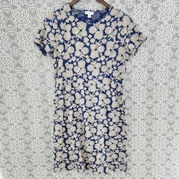J. jill Floral Printed Short sleeve Mini Shift Dress S Tall - Picture 1 of 8